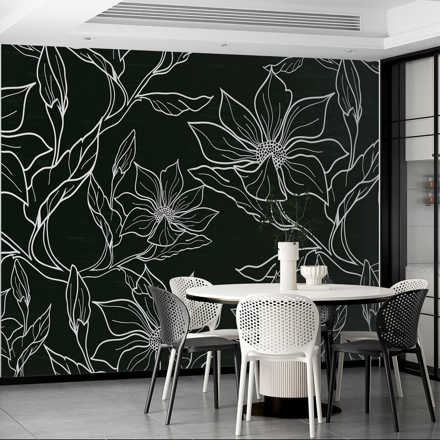 Papel de parede Padrão floral preto e branco - Image 2