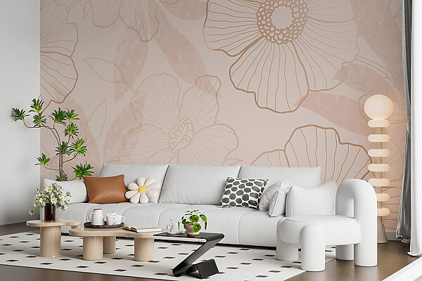 Papel de parede Papel de parede Delicado desenho de contornos florais (REF: w00876)