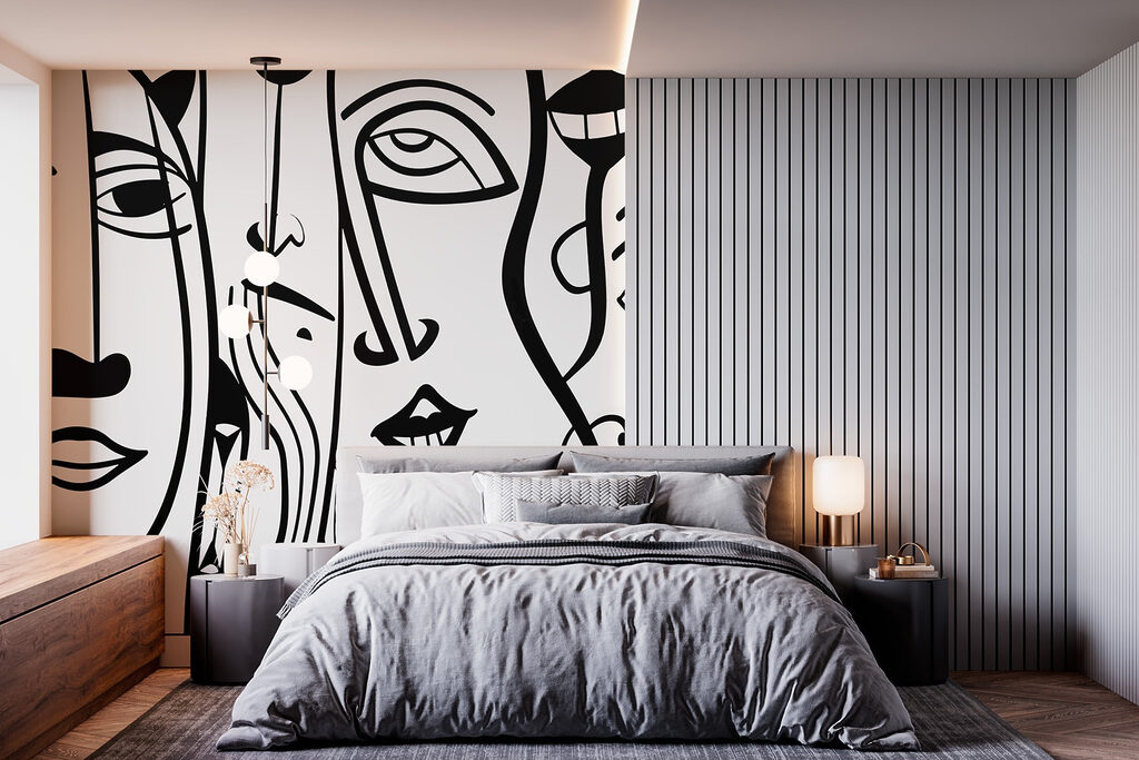 Black and white drawing of faces Black and white drawing of faces