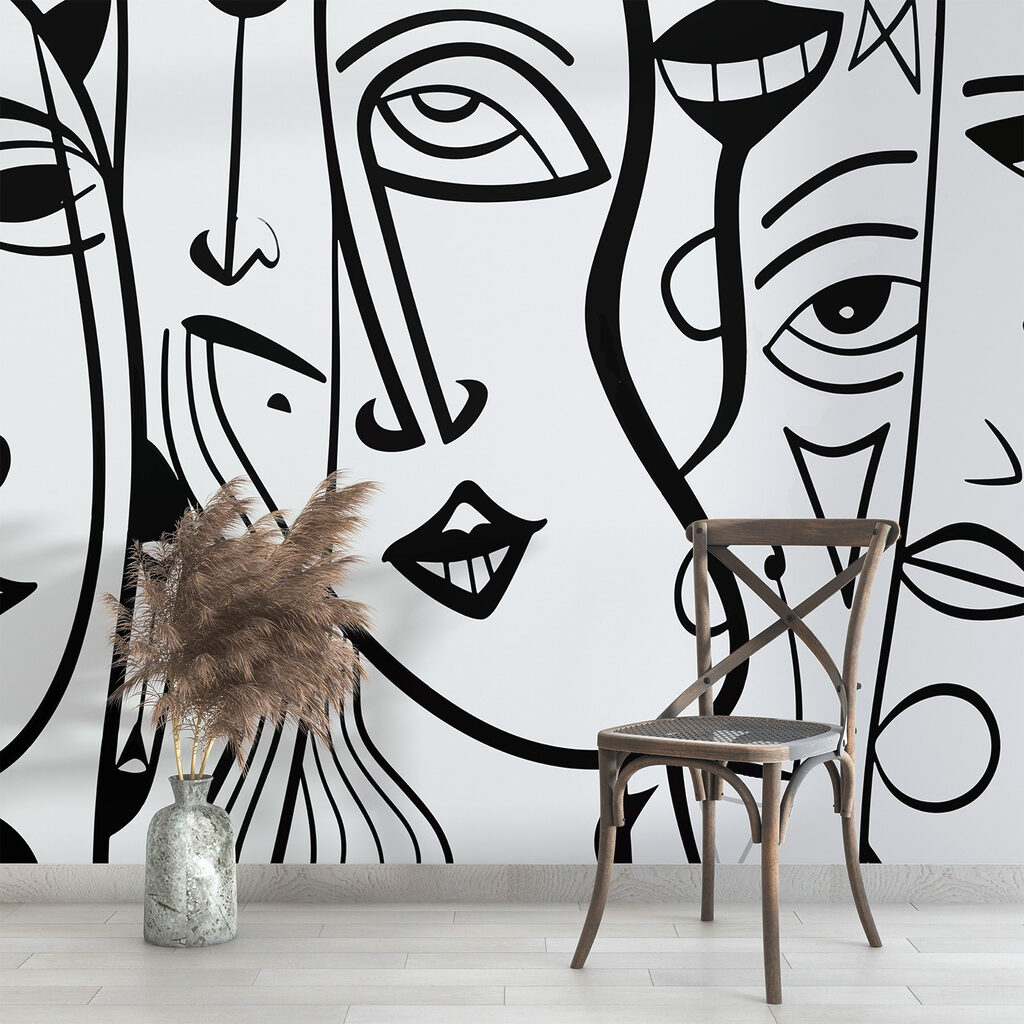 Black and white drawing of faces Black and white drawing of faces