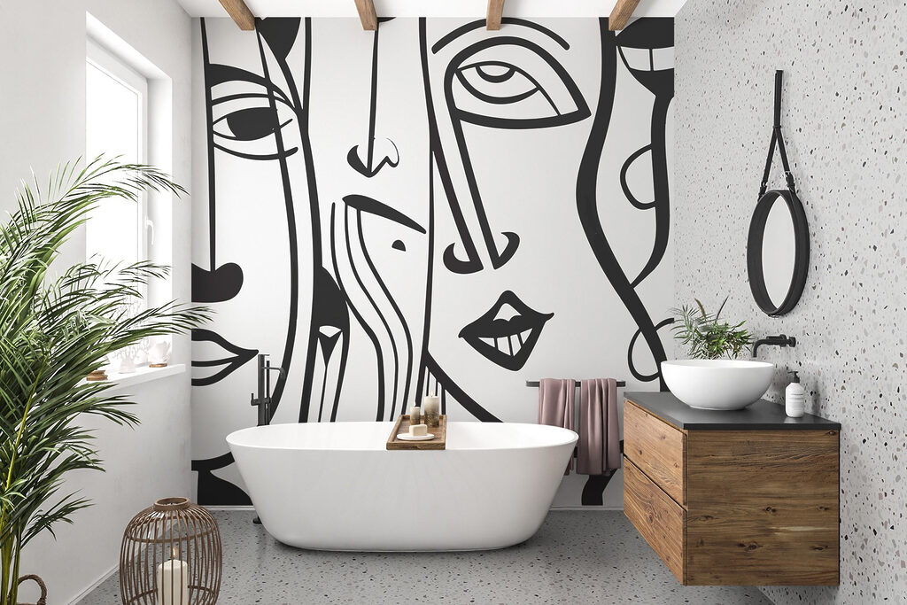 Black and white drawing of faces Black and white drawing of faces