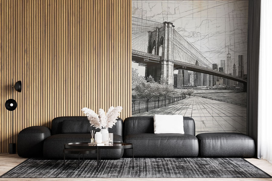 Desenho de uma ponte e de uma cidade