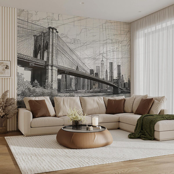 Desenho de uma ponte e de uma cidade Desenho de uma ponte e de uma cidade