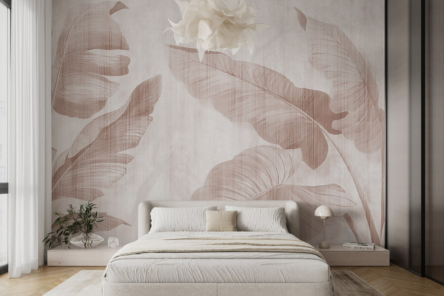 Folhas tropicais suaves sobre um fundo discreto