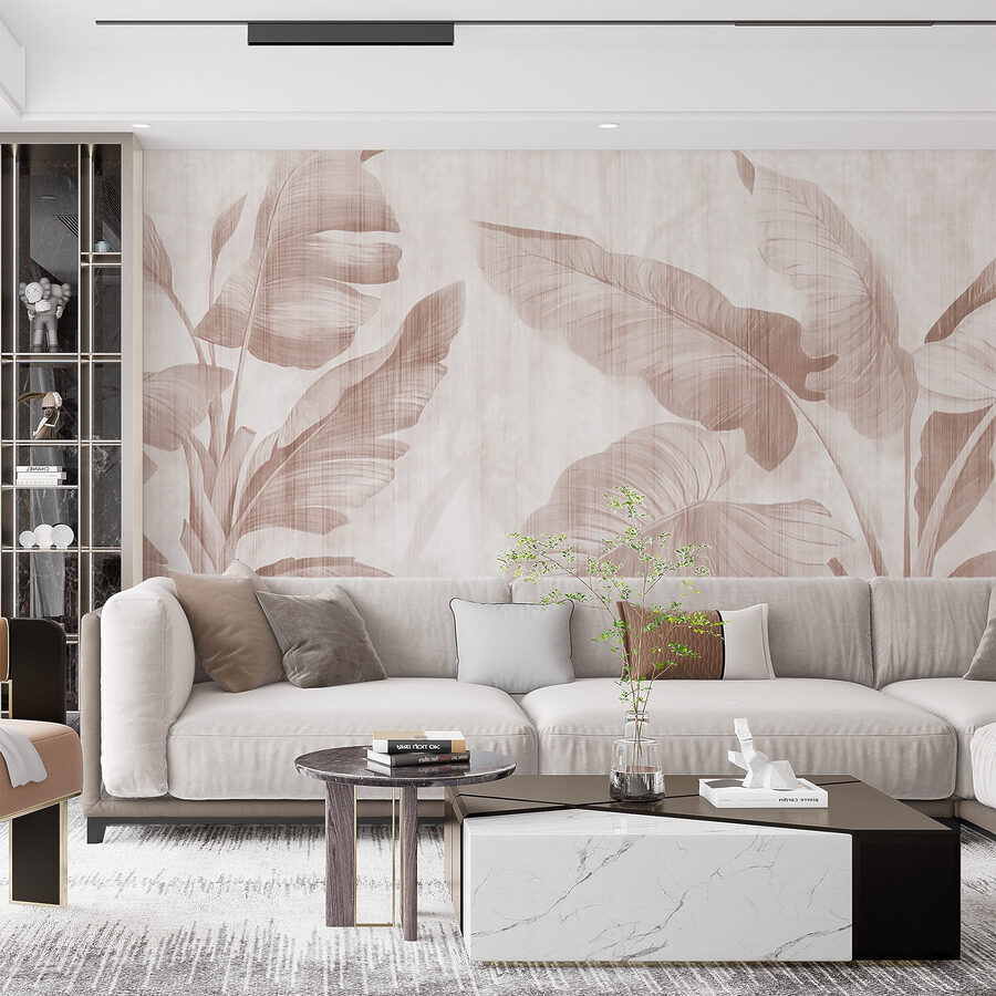 Folhas tropicais suaves sobre um fundo discreto