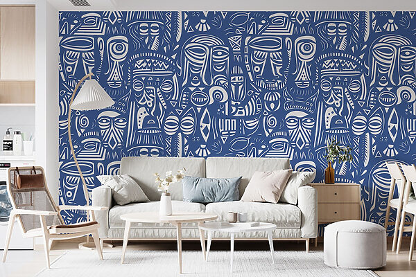 Padrão de rostos azul e branco Padrão de rostos azul e branco