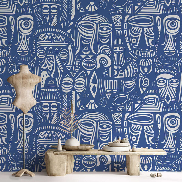 Padrão de rostos azul e branco Padrão de rostos azul e branco