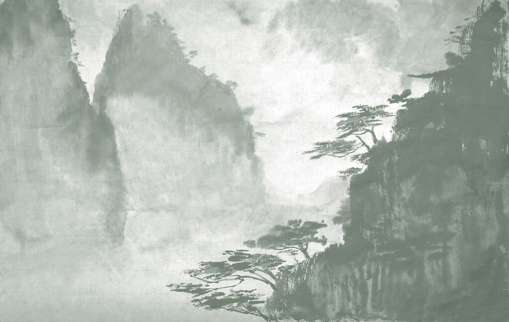 Pintura de árvores e montanhas Pintura de árvores e montanhas
