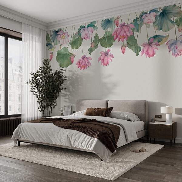 Pintura a aguarela de flores cor-de-rosa e folhas verdes Pintura a aguarela de flores cor-de-rosa e folhas verdes