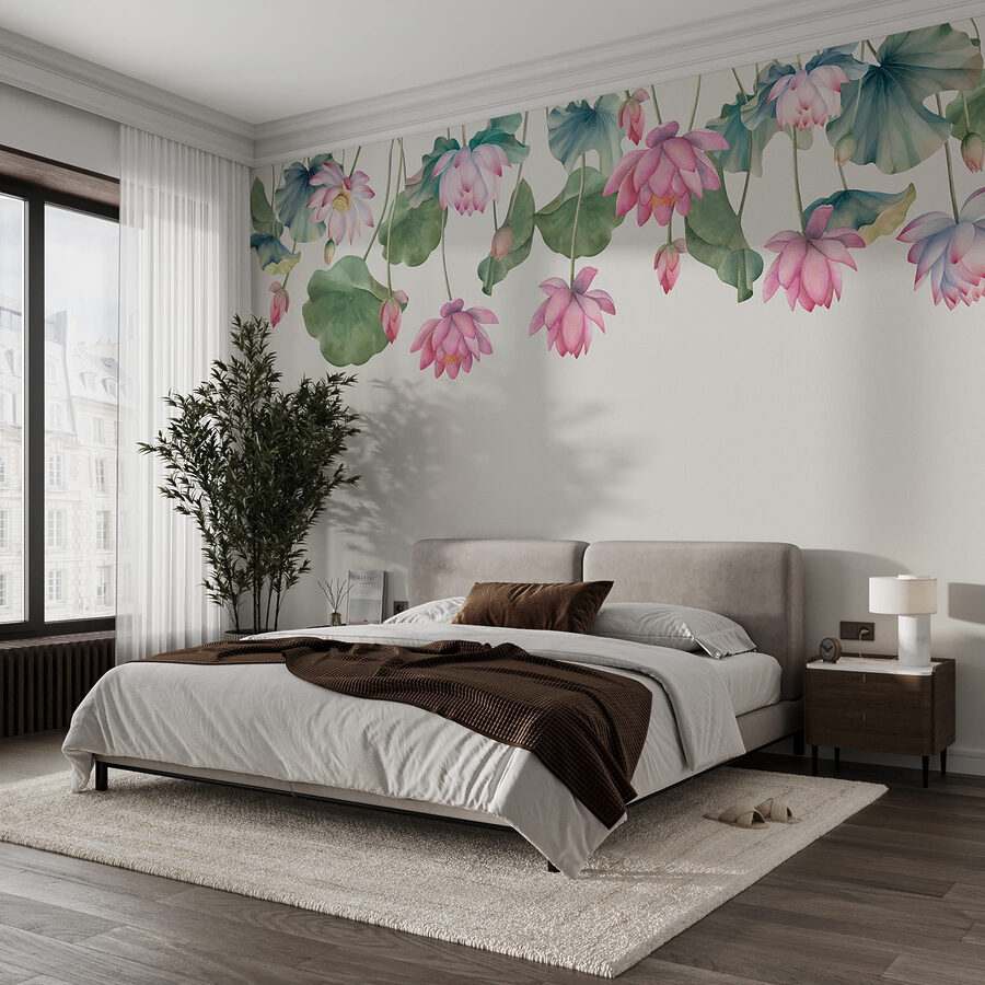 Pintura a aguarela de flores cor-de-rosa e folhas verdes Pintura a aguarela de flores cor-de-rosa e folhas verdes