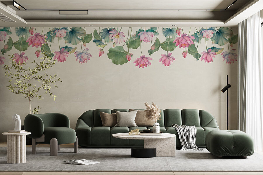 Pintura a aguarela de flores cor-de-rosa e folhas verdes Pintura a aguarela de flores cor-de-rosa e folhas verdes