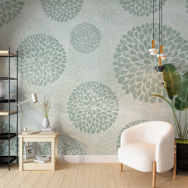 Papel de parede com círculos e flores Papel de parede com círculos e flores