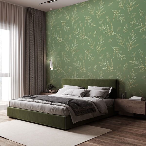 Papel de parede Padrão de folhas sobre um fundo verde (REF: u98958) Papel de parede Papel de parede Padrão de folhas sobre um fundo verde (REF: u98958)