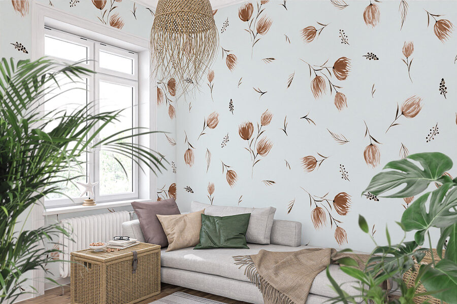 Papel de parede Padrão de flores e folhas