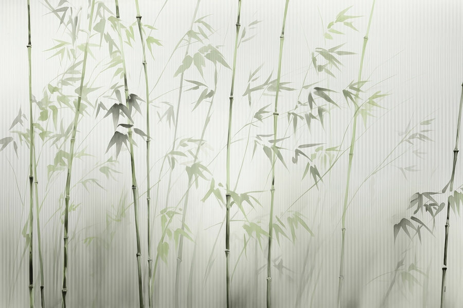 Caules de bambu com folhas pintadas