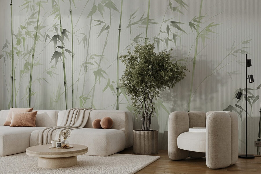 Caules de bambu com folhas pintadas