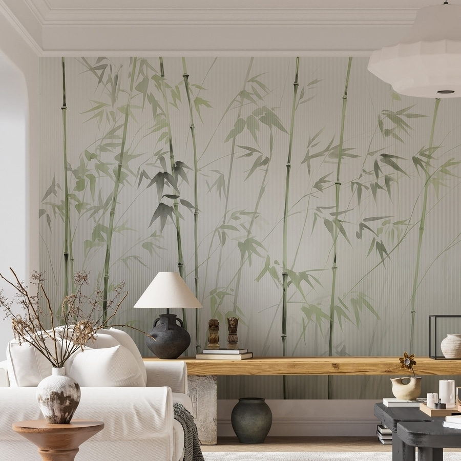 Caules de bambu com folhas pintadas