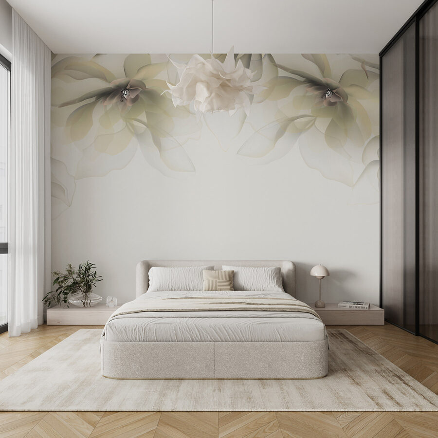Papel de parede Flores brancas e bege