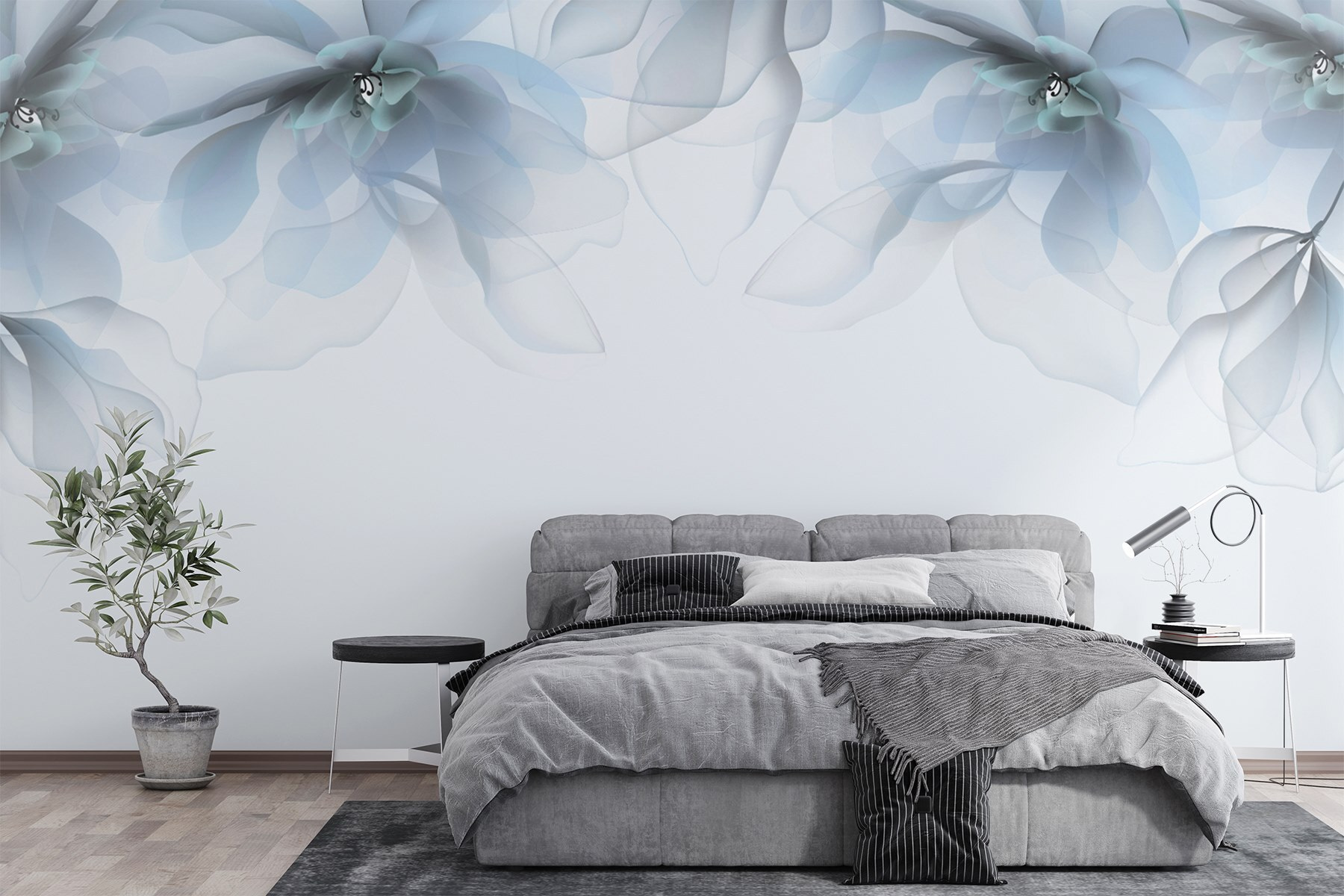 Group of flowers with white and blue flowers Group of flowers with white and blue flowers