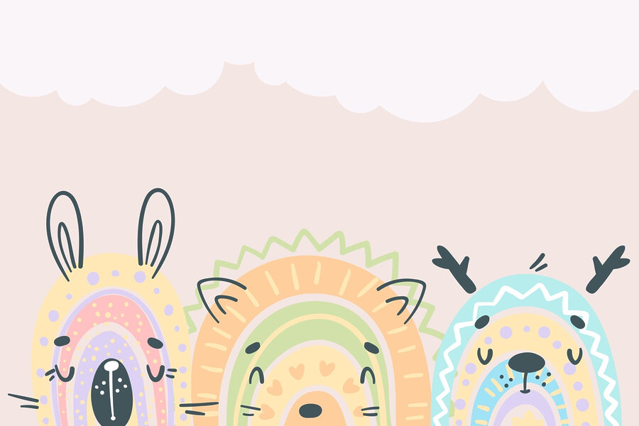 Grupo de animais com arco-íris
