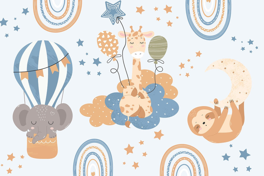 Padrão de animais em nuvens e balões