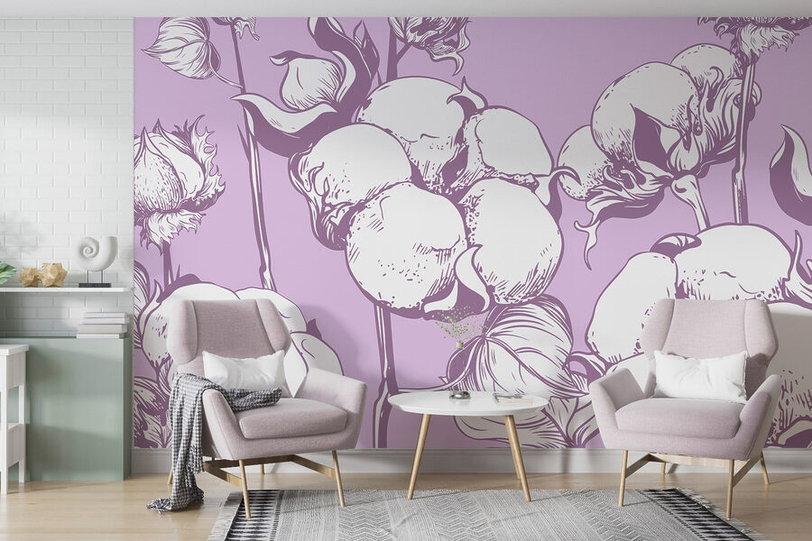 Papel de parede Flores de algodão num fundo suave