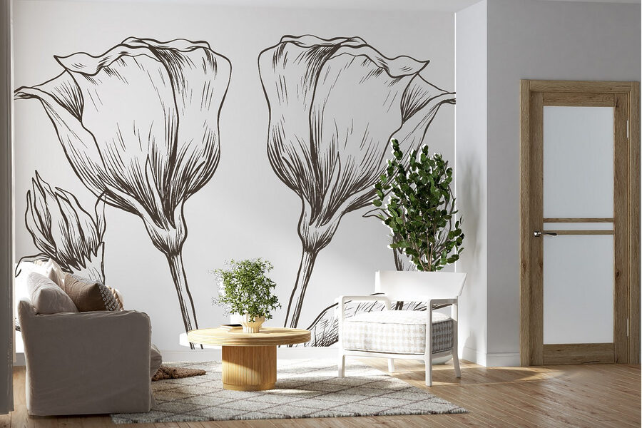 Desenho de flores sobre um fundo branco