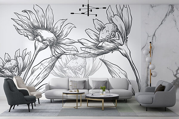 Desenho de flores com folhas Desenho de flores com folhas