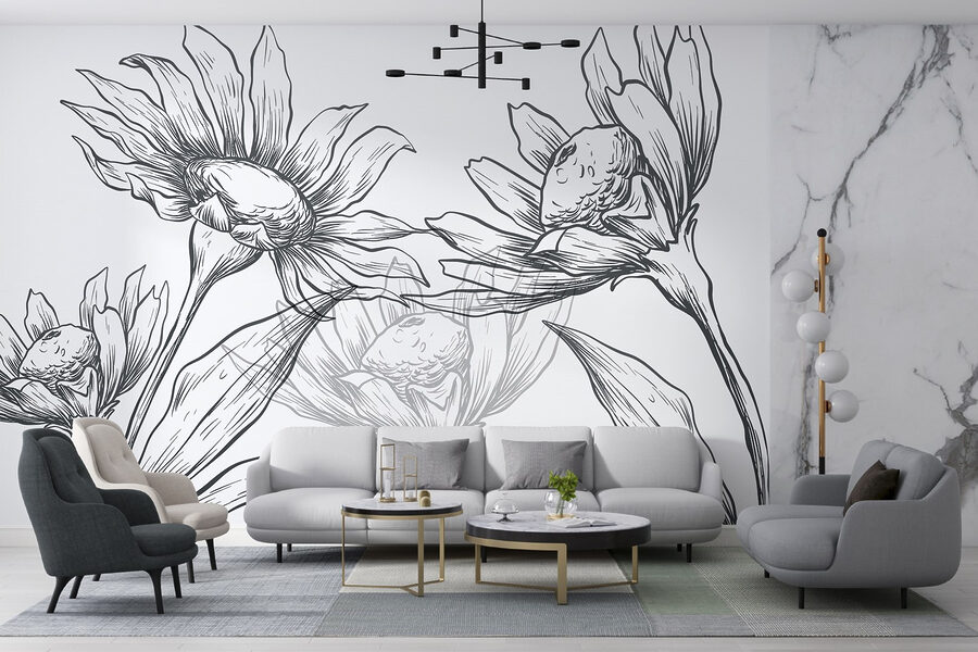 Papel de parede Desenho de flores com folhas - Image 2