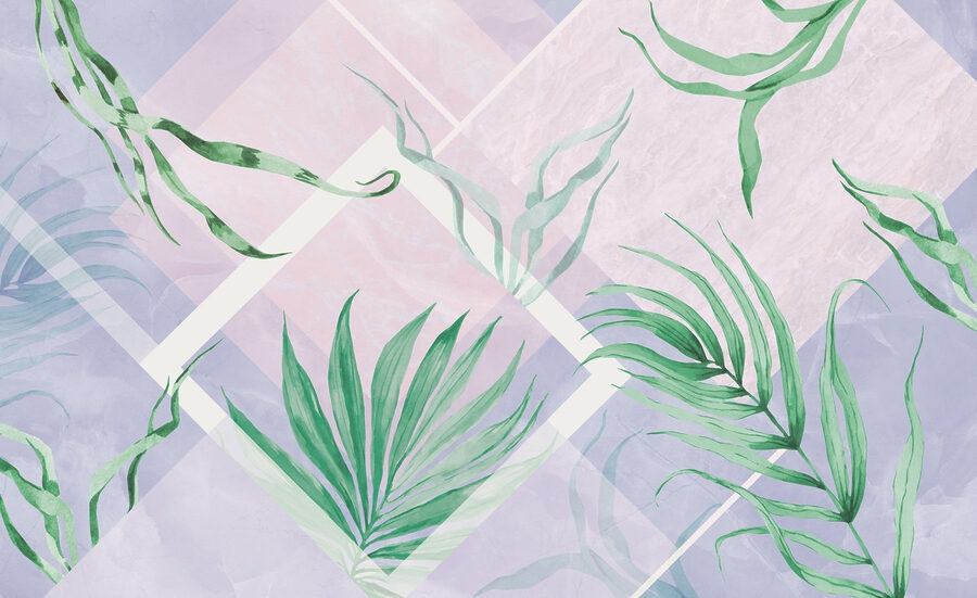 Folhas exuberantes sobre um fundo pastel