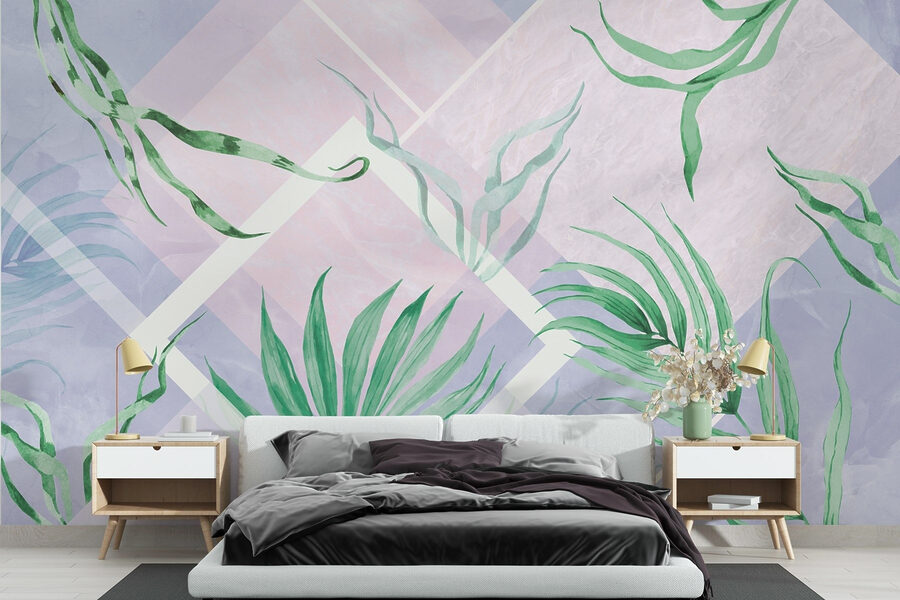 Folhas exuberantes sobre um fundo pastel