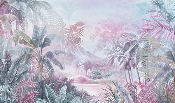 Pintura de uma floresta com palmeiras Pintura de uma floresta com palmeiras