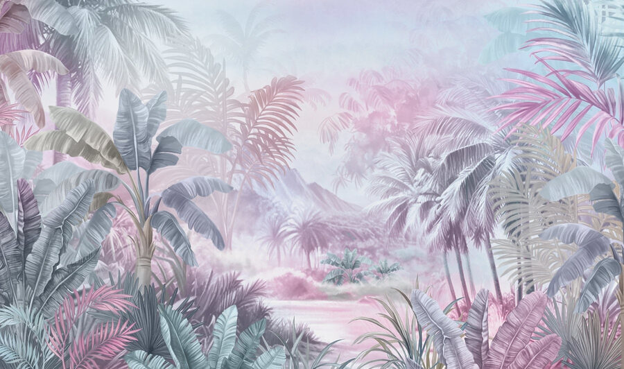 Pintura de uma floresta com palmeiras