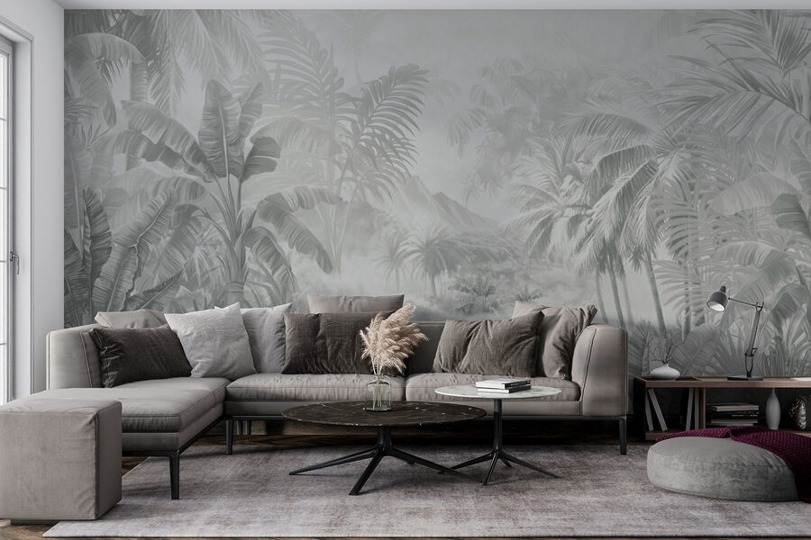Papel de parede Imagem em escala de cinzentos de uma floresta tropical - Image 3