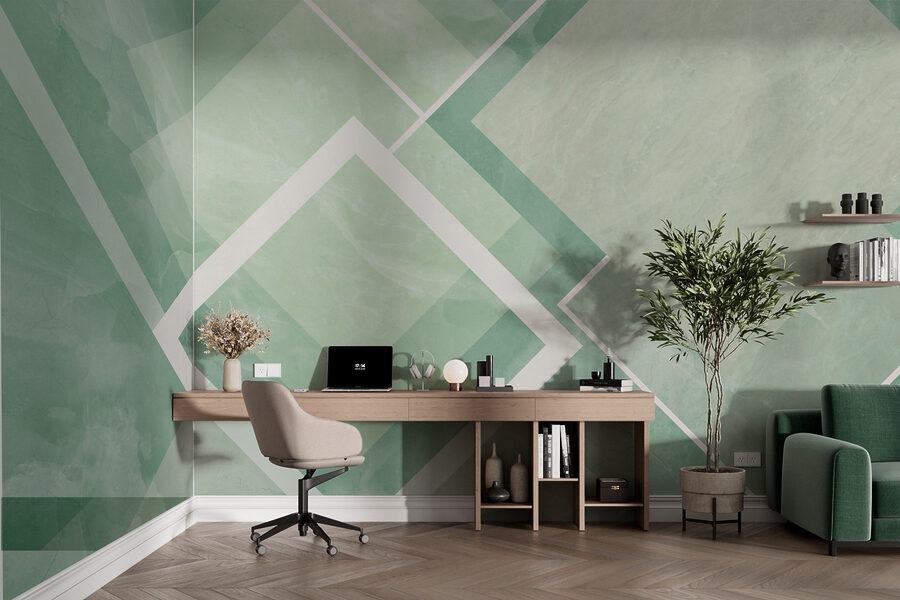 Azulejo verde e branco com linhas brancas
