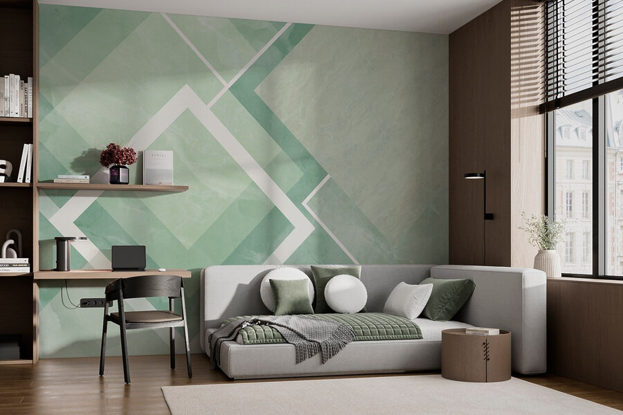 Azulejo verde e branco com linhas brancas