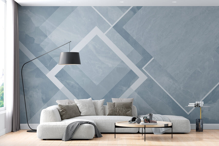 Fundo azul e branco com quadrados e linhas brancas