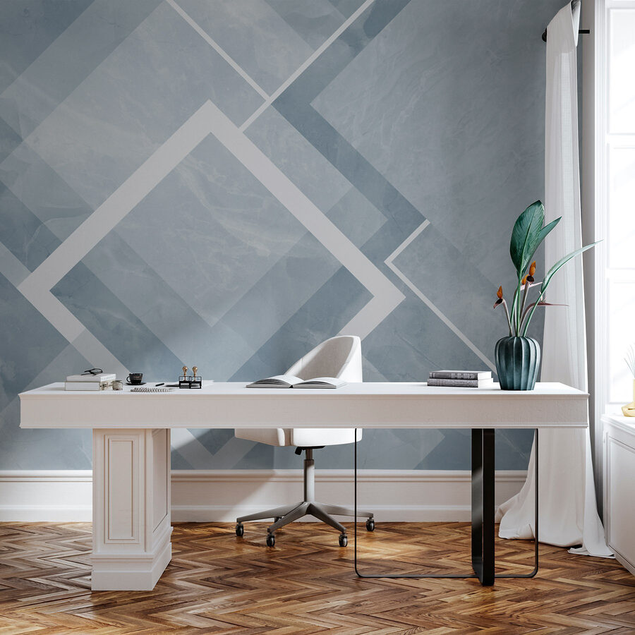 Fundo azul e branco com quadrados e linhas brancas