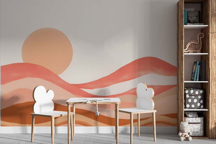 Pintura de um deserto com um sol