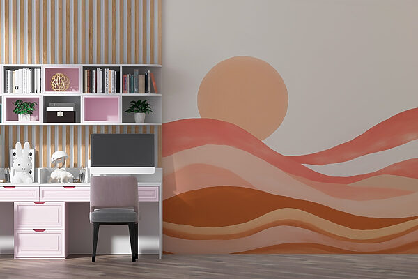 Pintura de um deserto com um sol Pintura de um deserto com um sol
