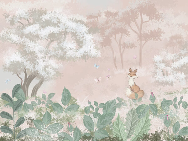 Raposa e borboletas numa floresta Raposa e borboletas numa floresta