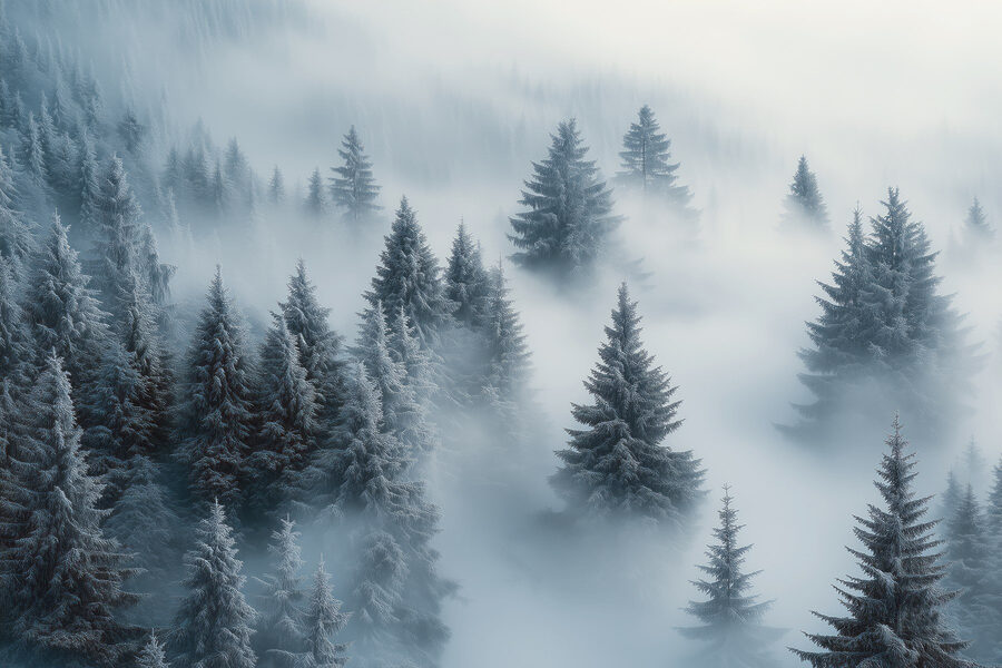 Grupo de árvores cobertas de neve