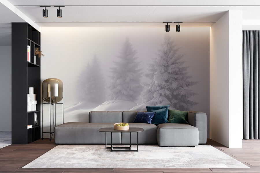 Grupo de árvores cobertas de neve