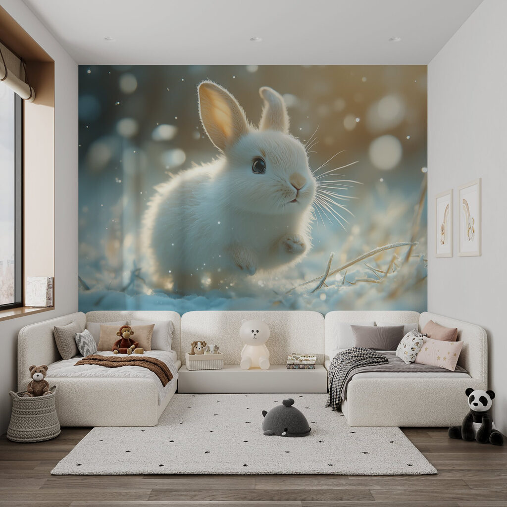 White bunny in the snow