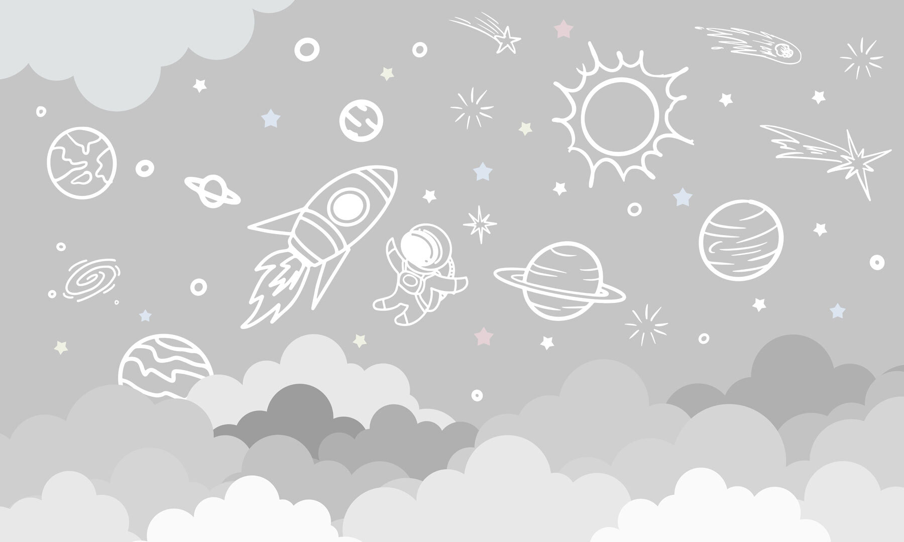 Space scene with clouds and stars