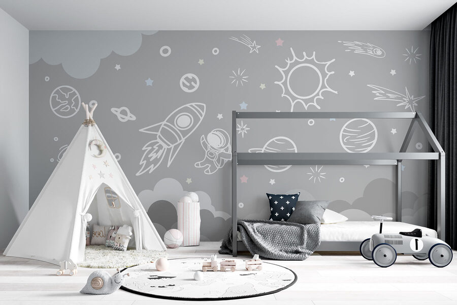 Cena espacial com nuvens e estrelas