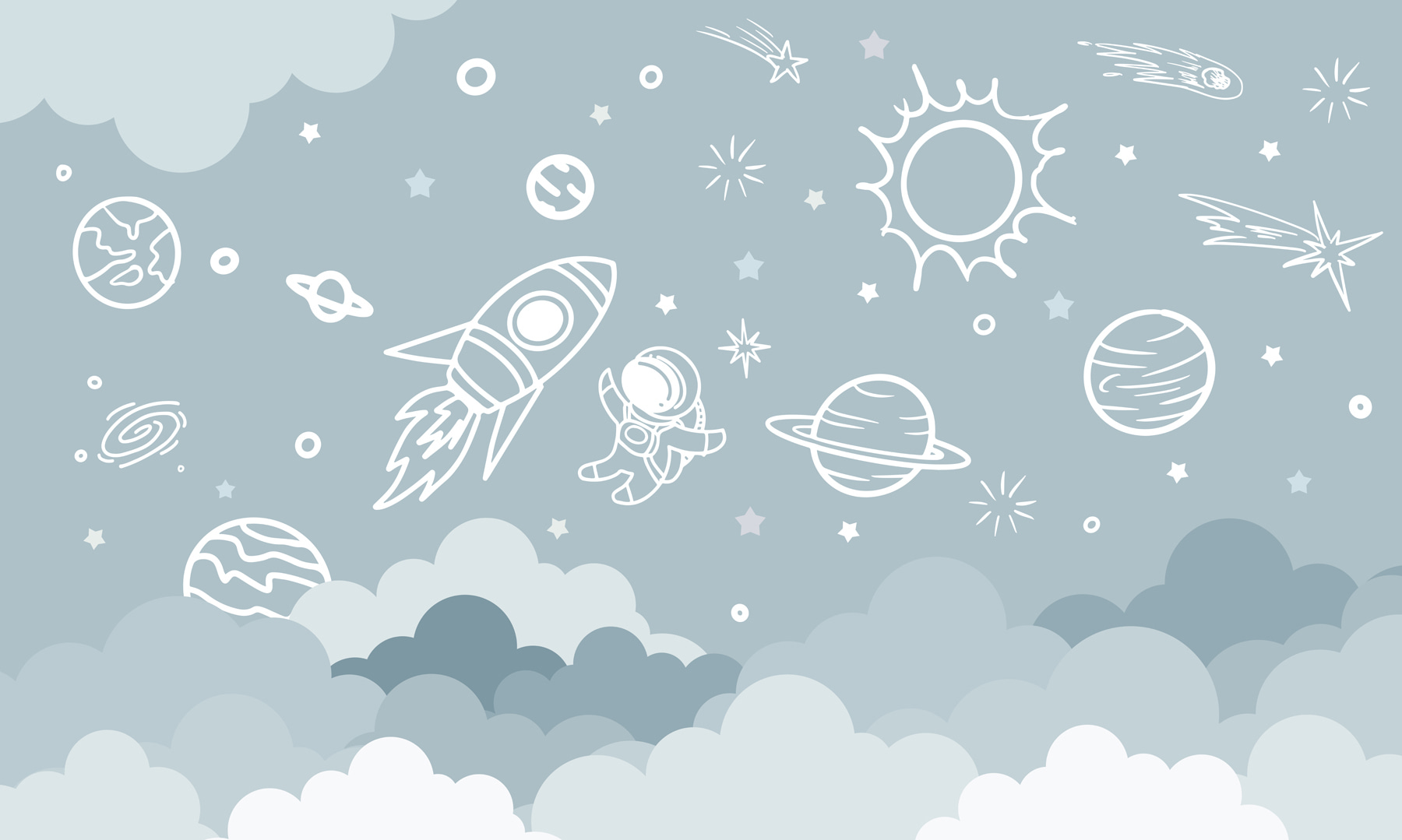 Space scene with clouds and stars