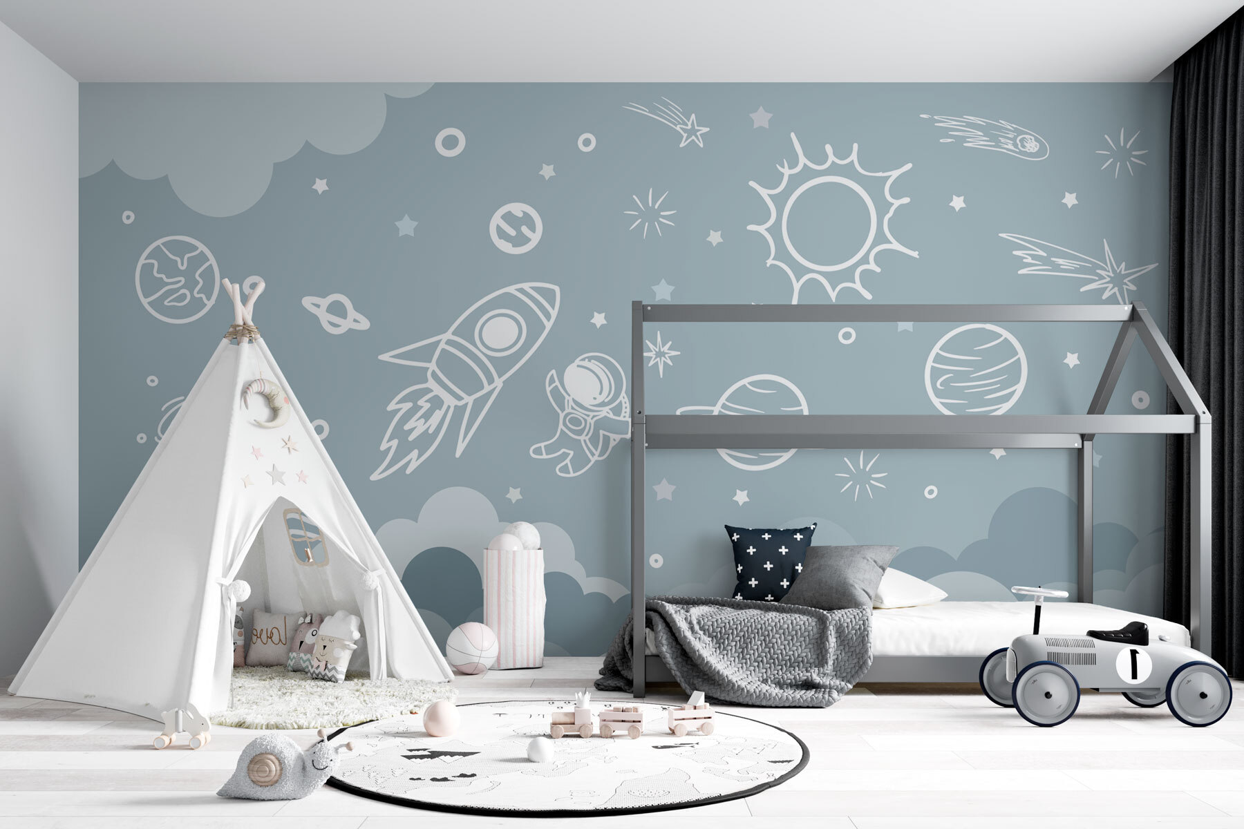 Space scene with clouds and stars