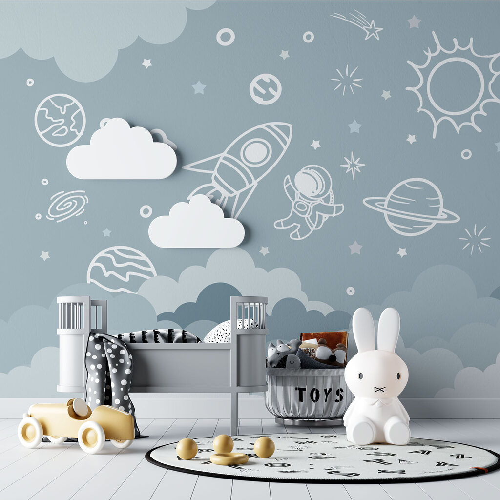 Space scene with clouds and stars