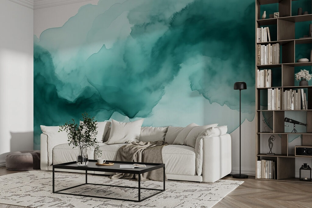 Soothing watercolor abstract in teal hues